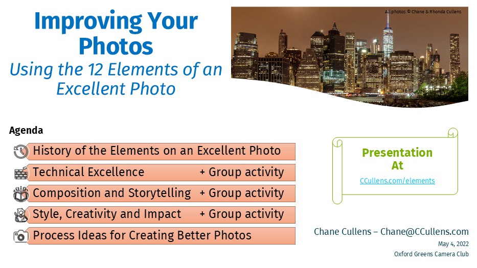 Improving Your Photos Using the 12 Elements of an Excellent Photo for Oxford Greens Camera Club