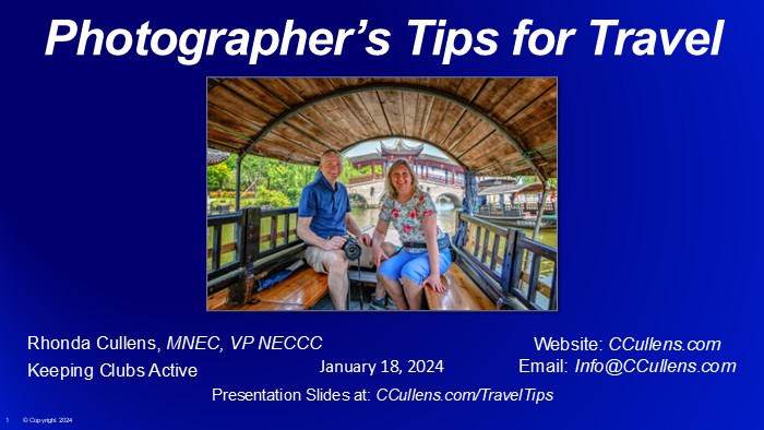 Photographer’s Tips for Travel – NECCC Keeping Clubs Active