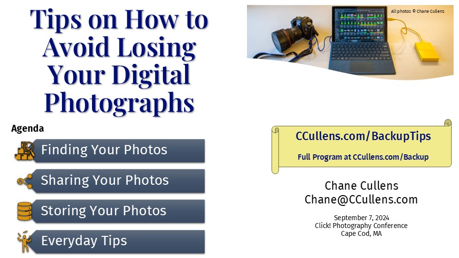 Tips for How to Avoid Losing Your Digital Photographs for Click! Photography Conference