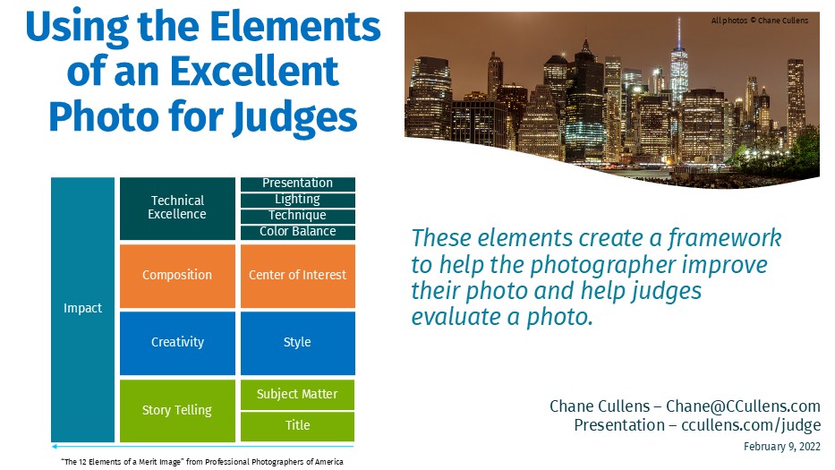 Using the Elements of an Excellent Photo for Judges for Milford Camera Club